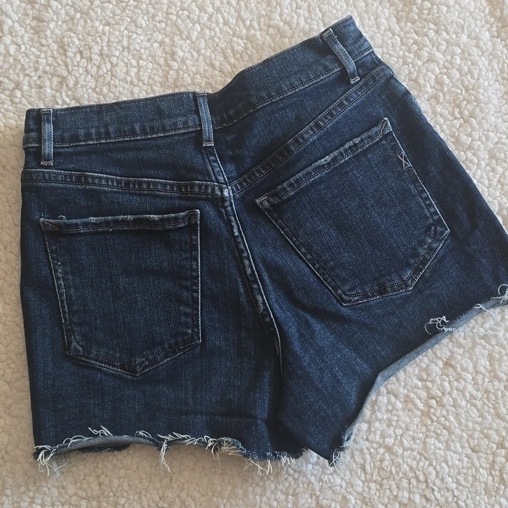 Express Jeans High Waisted Shorts Denim Women's Size 2 Frayed Hem Indigo